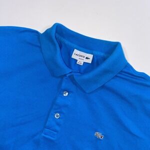 Lacoste Mens Slim Fit Pique Polo Shirt Blue Short Sleeve XXL FR 7 Crocodile Logo